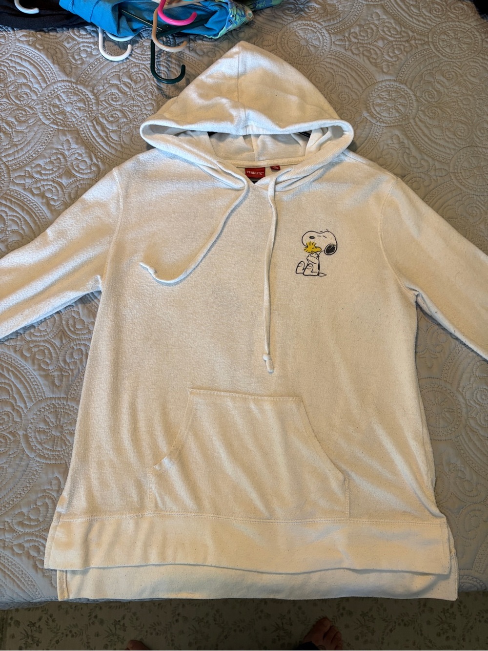 Peanuts White Hooded Sweatshirt with Snoopy & Woodstock Chest Graphic